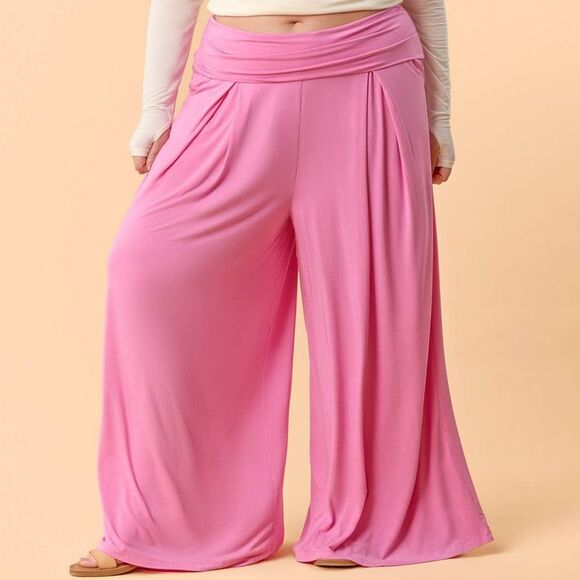 Blogilates Pants - Blogilates Women's Homebody Foldover Wide Leg Pants - Pink 1X